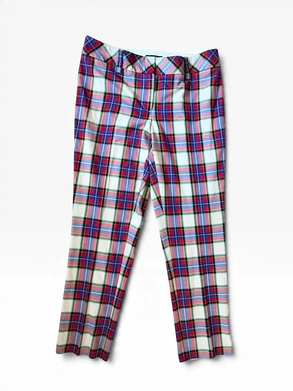 Lands' End Plaid Straight Leg Pants in Red & White Size 10P